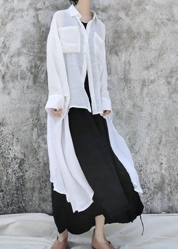 White Peter Pan Collar Asymmetrical Design Cotton Shirt Batwing Sleeve