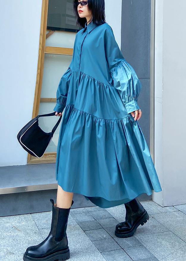 Lapel Cinched Spring Clothes for Fabrics Blue Dresses
