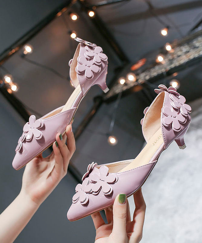 Purple Kitten Heels Splicing Pointed Toe