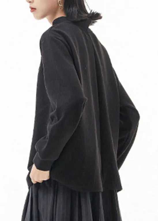 Black Stand Collar Patchwork Sweatshirts Top Spring