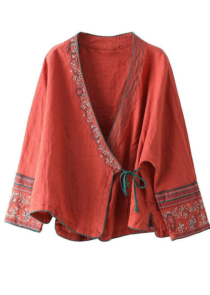 Purple Embroidered Long Sleeve Linen Shirt
