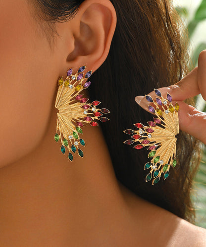 Colorful Zircon Fan-shaped Fireworks Stud Earrings