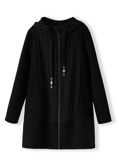 Black Zippered Patchwork Thick Hoodies Coats Fall