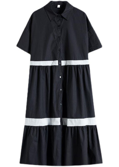 Style Black Patchwork Cotton Button Summer Vacation Dresses