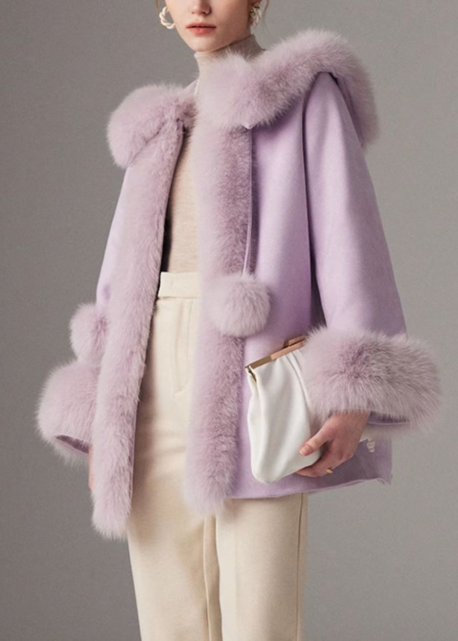 Purple Cloak Collar Fine Cotton Filled Coats Winter