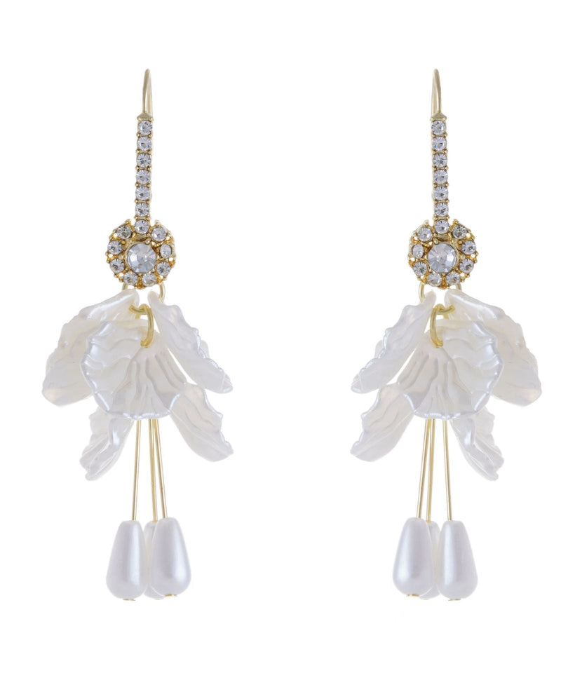 White Copper Acrylic Zircon Pearl Shell Tassel Drop Earrings