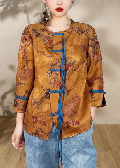 Gold Print Button Silk Coats Bracelet Sleeve