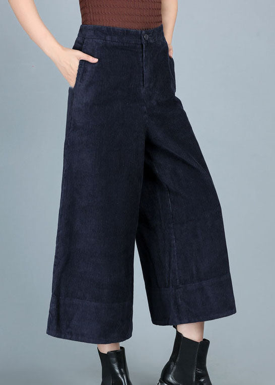 Blue Pockets Button Straight Fall Pants