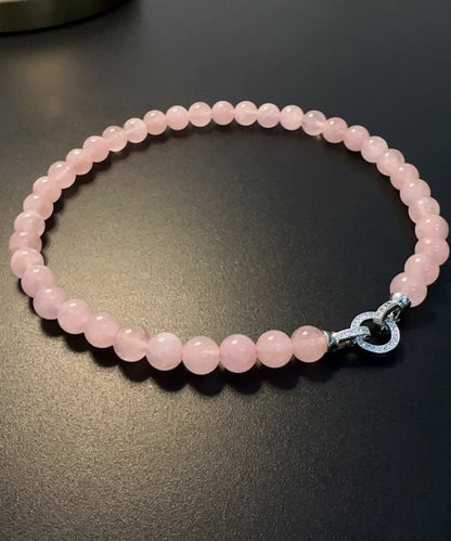 Pink Sterling Silver Crystal Beading Collar Necklace