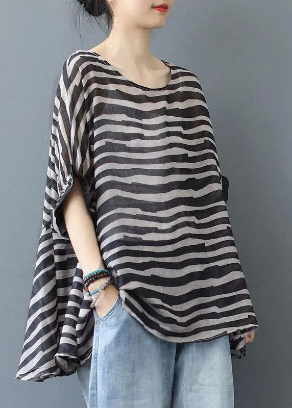 Chocolate Striped Clothes for O Neck Midi Blouse