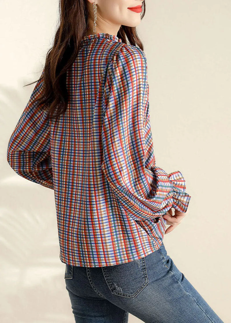Ruffled Plaid Blouse Tops Spring