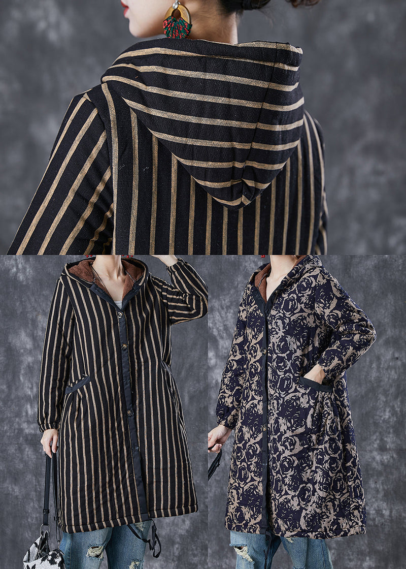 Diy Navy Hooded Print Warm Fleece Coats Winter