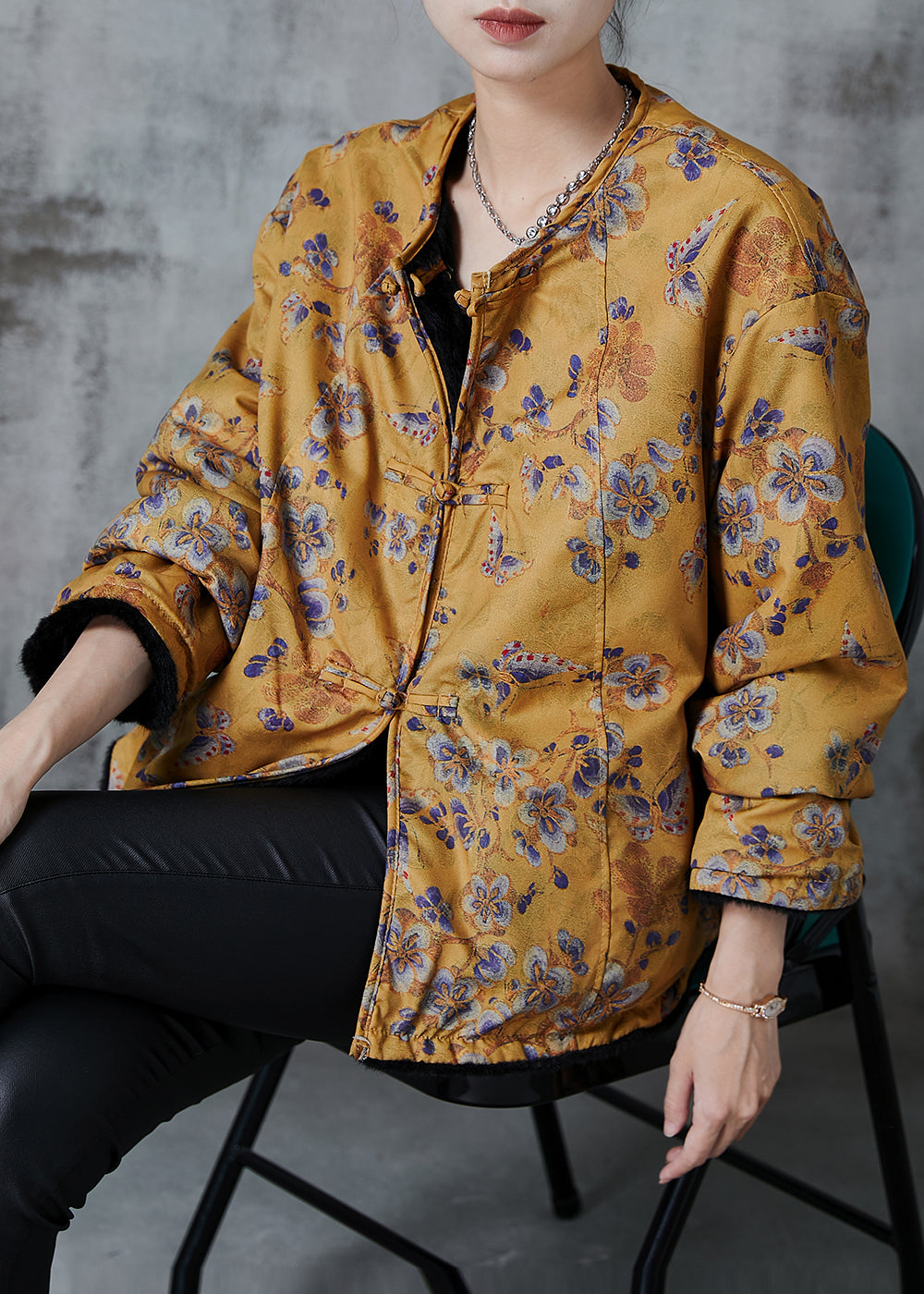 Yellow Print Faux Mink Hair Wear on Both Sides Coats Winter