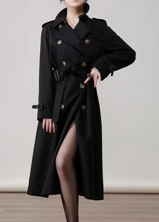 Black Peter Pan Collar Double Breast Cotton Trench Spring