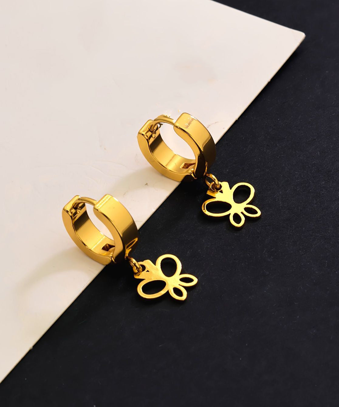 Gold Copper Alloy Butterfly Hollow Out Drop Earrings