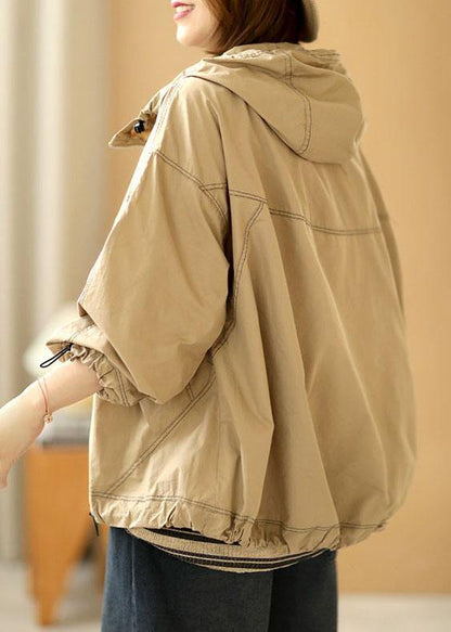 Boutique Khaki Loose Pockets Fall Hoodie Coat Long Sleeve