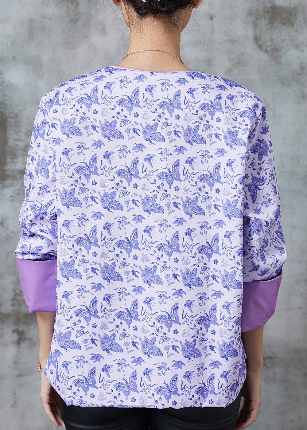 Purple Tasseled Print Silk Coats Spring