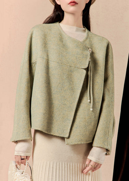 Loose Green O-neck Tasseled Woolen Coats Winter