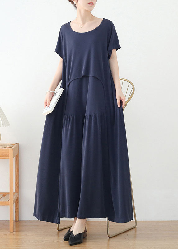 Blue Baggy Beach Dresses Asymmetrical Design Short Sleeve