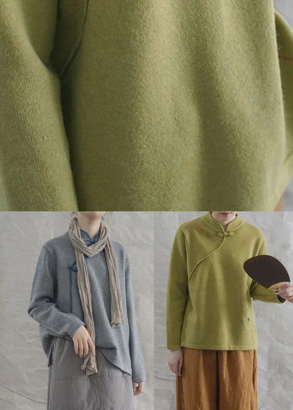 Grey Loose Oriental Fall Knit Long Knit Sweaters