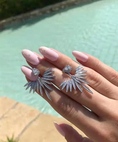 White Sterling Silver Sunflower Zircon Stud Earrings