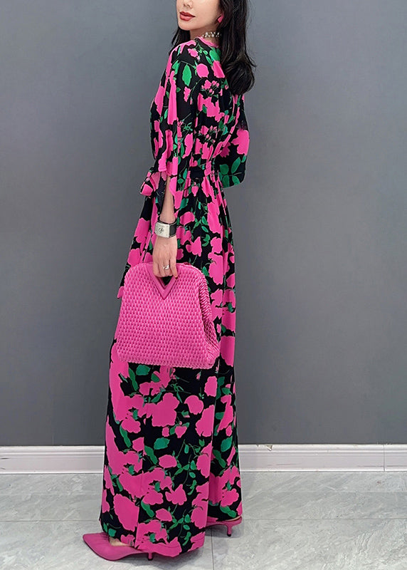 Rose V Neck Print Chiffon Overalls Jumpsuit Summer