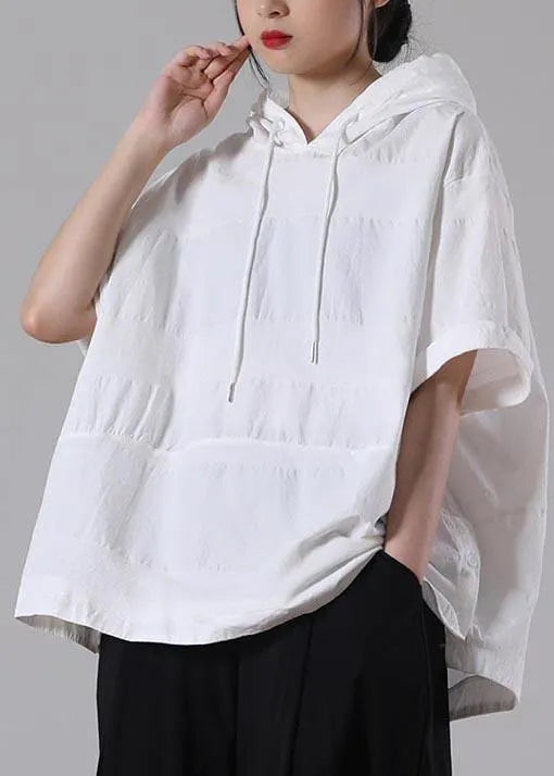 White Hooded Side Open Cotton T Shirt Summer