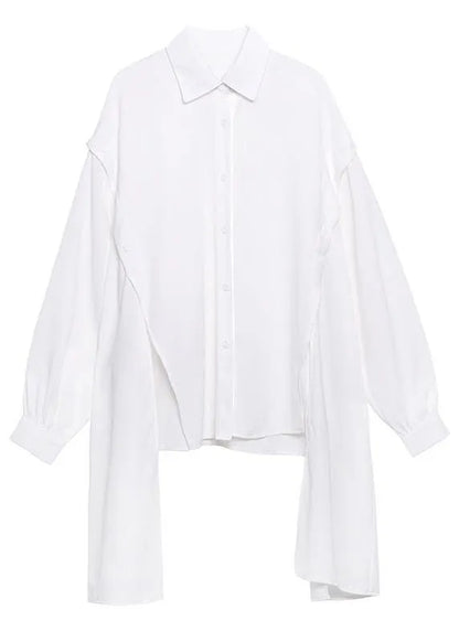 Black Asymmetrical Design Button Shirt Long Sleeve Spring