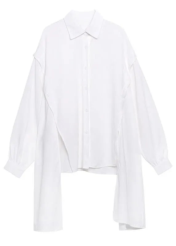 Black Asymmetrical Design Button Shirt Long Sleeve Spring