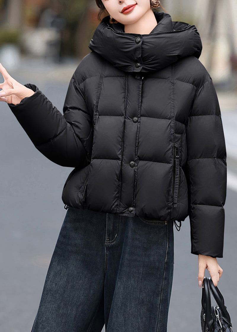 Black Pockets Duck Down Jacket Hooded Winter