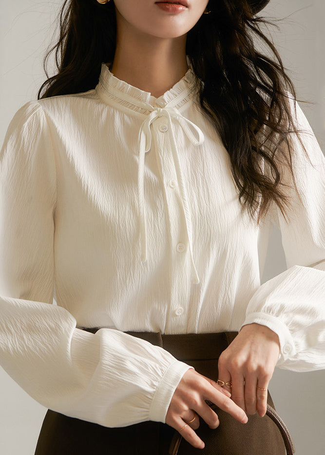 Apricot Ruffled Patchwork Button Shirt Fall