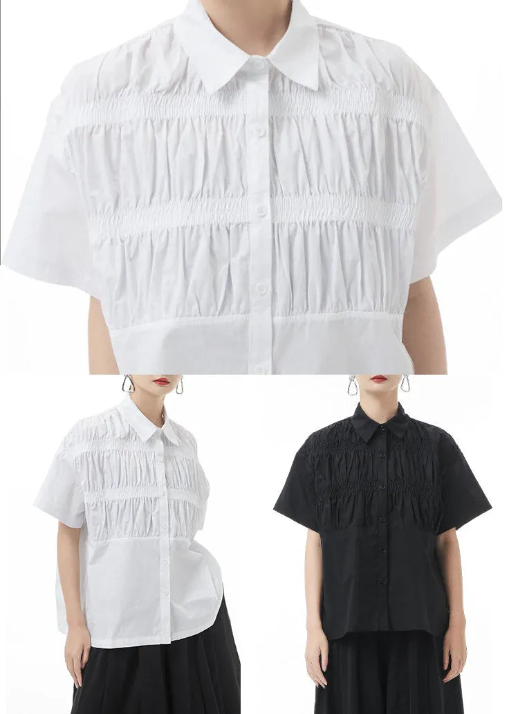 White Peter Pan Collar Cotton Blouse Top Short Sleeve