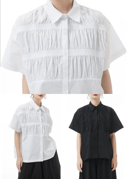 White Peter Pan Collar Cotton Blouse Top Short Sleeve