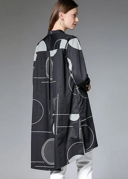 Modern Black Geometric Low High Design Side Open Long Shirts Shirts Fall