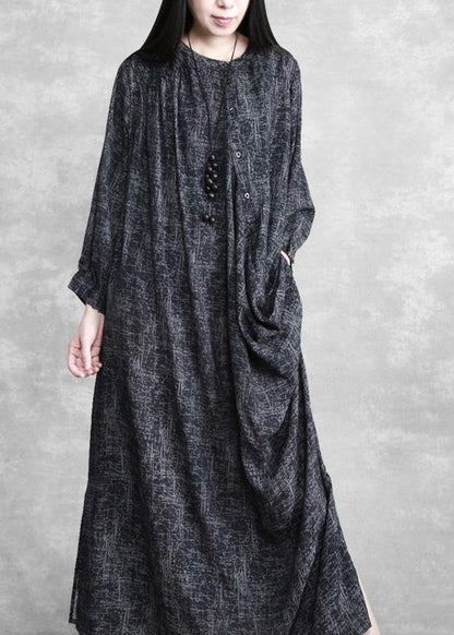 Dark Gray Linen Maxi Dress Spring Outfits