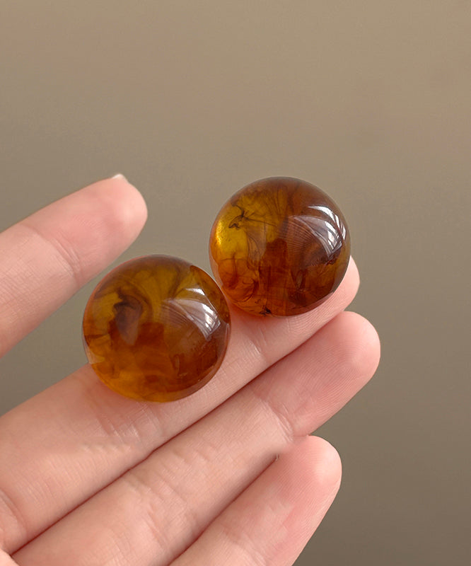 Brown Acrylic Alloy Resin Ball Stud Earrings