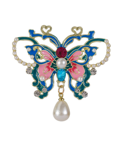 Chinese Style Blue Alloy Zircon Butterfly Pearl Hollow Out Hairpin