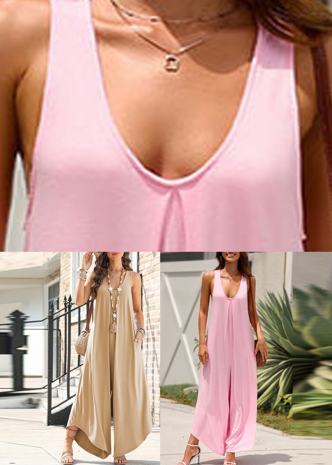 Pink U Neck Jumpsuit Summer