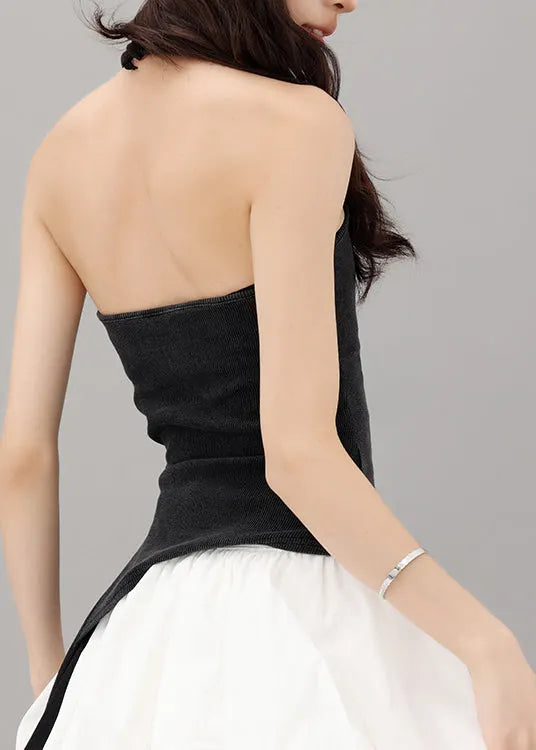 Black Backless Halter Knit Tank Sleeveless