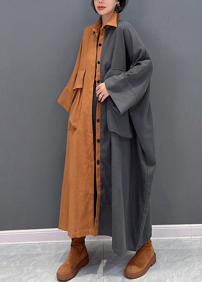 Grey Patchwork Orange Peter Pan Button Collar Coat Fall