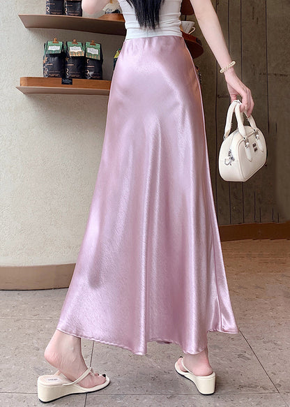 Stylish Pink High Waist Silk Skirt Summer