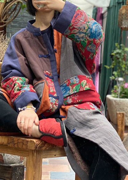 Colorblock Pockets Patchwork Fine Cotton Filled Coat Winter