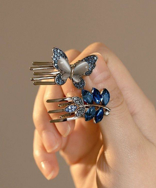 Blue Alloy Zircon Butterfly Crystal Hairpin Two-piece Set