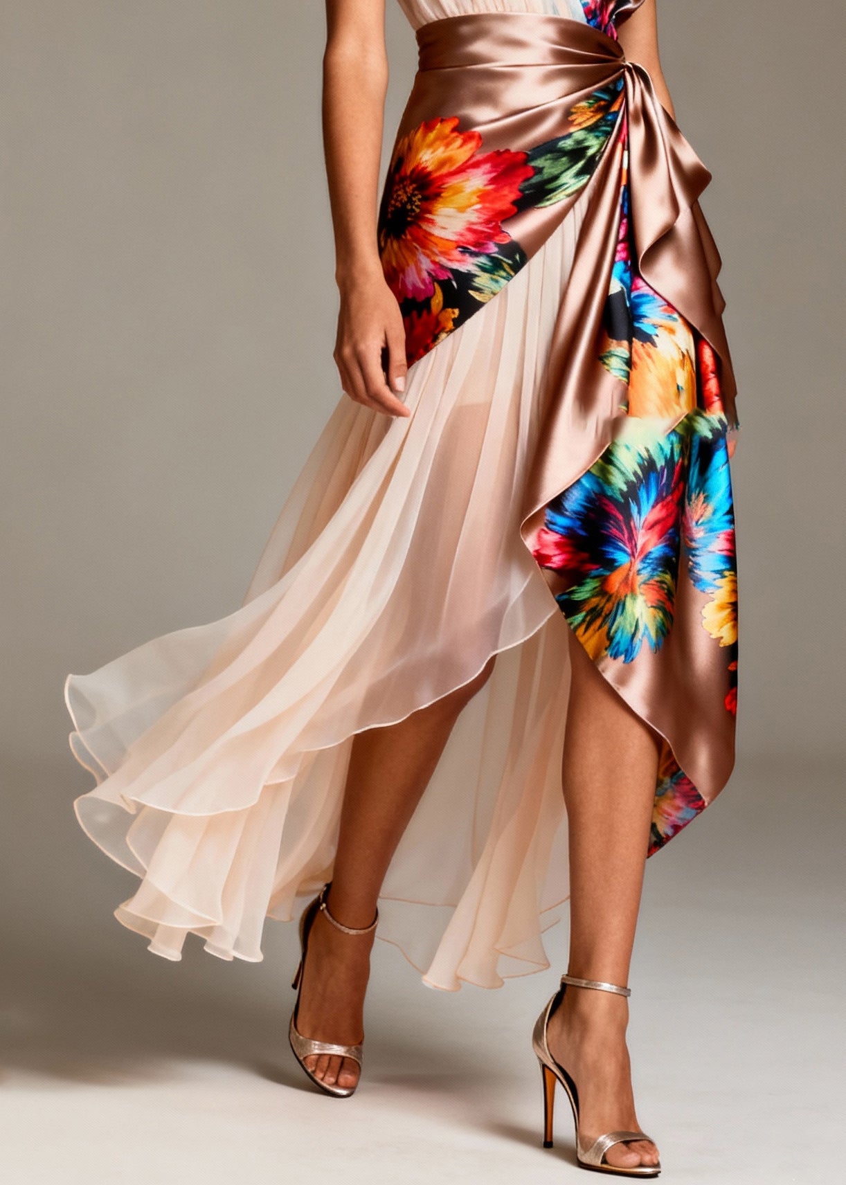 Asymmetrical Patchwork Tulle Silk Party Dresses Sleeveless Summer