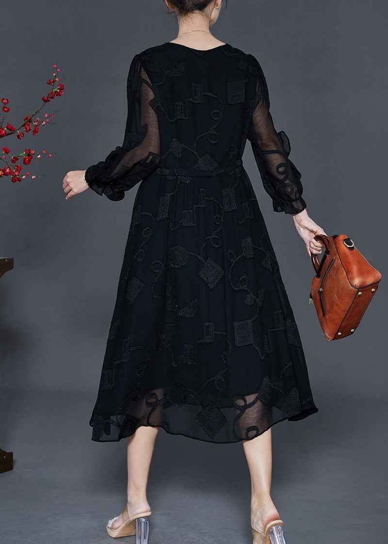 Modern Black Jacquard Tasseled Silk Maxi Dresses Spring