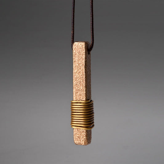 Buddha Stones Textured Design Brass Copper Wealth Necklace Pendant