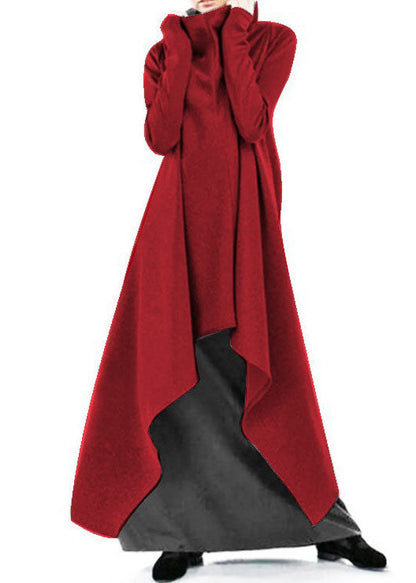 Style Grey Hign Neck Asymmetrical Design Cotton Dress Fall
