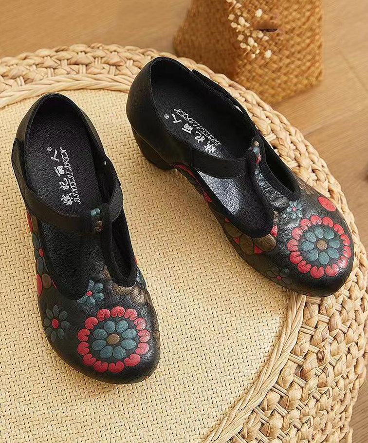 Style New Chunky Heel Soft Sole Handmade Flowers