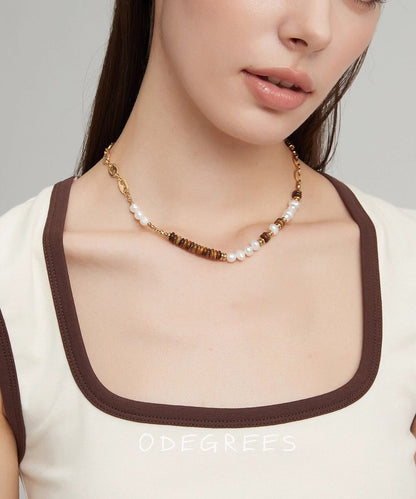 Tiger's Eye With Fine Pearl Gratuated Bead Necklace