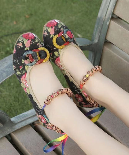 Black Cotton Fabric Splicing Flat Shoes for Soofairy Shoes-20251